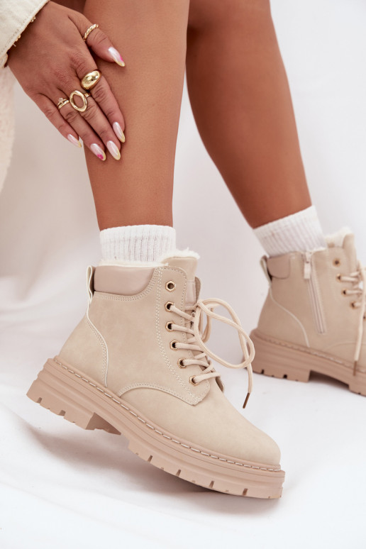 Schuhe Feminin sich Zuarm laufen mit Fell innen Zum Schloss elfenbeinfarbe Tharika