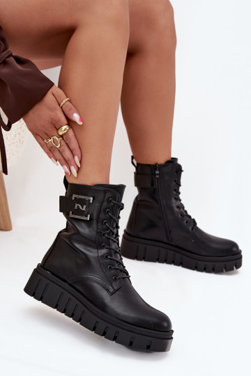 Damenstiefel mit einer Plattform Mit Dekorationen Detalem sich Zuarm laufen schZuarze Farbe Lyrana