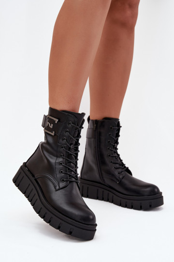 Damenstiefel mit einer Plattform Mit Dekorationen Detalem sich Zuarm laufen schZuarze Farbe Lyrana 2