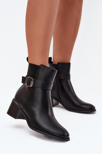 Gefütterte Damen-Stiefeletten mit Absatz, Riemen und Schnallen schwarz Sylira 2