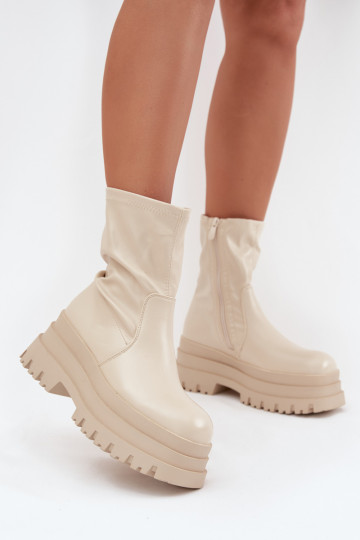 Stiefel mit einer Plattform Eko Haut Beige Kylira