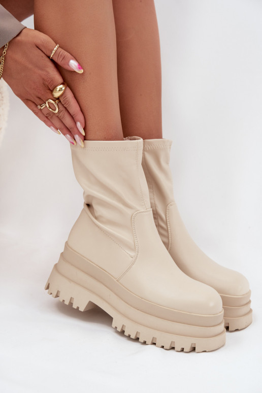 Stiefel mit einer Plattform Eko Haut Beige Kylira