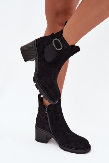 Gefütterte Damen-Stiefeletten mit Schnallen schwarz Melara