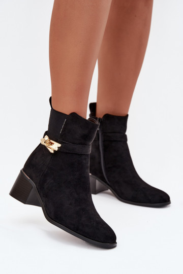 Gefütterte Damen-Stiefeletten mit goldfarbenen Details schwarz Sarona
