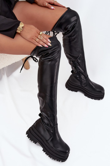 Damenstiefel oberhalb des Knies mit einer Plattform schZuarze Farbe Erisna