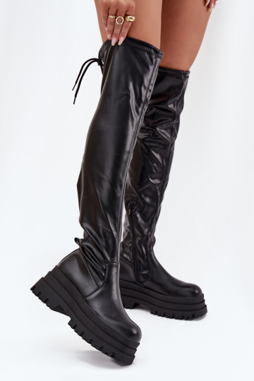 Damenstiefel oberhalb des Knies mit einer Plattform schZuarze Farbe Erisna 2