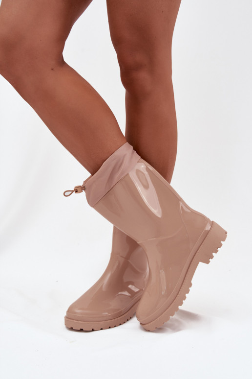 Gummistiefel Feminin mit Schnappverschluss Beige Kessia