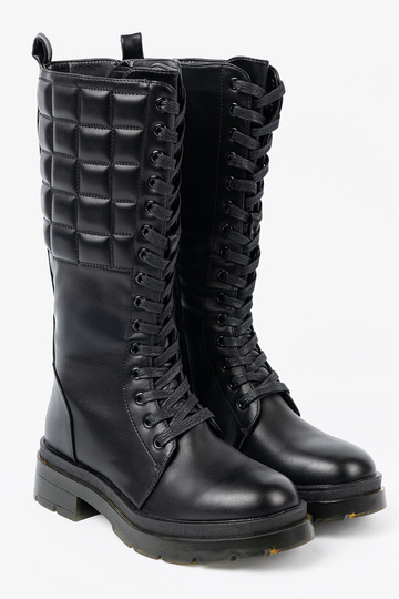 Klassisches Stilvollll schZuarze Farbe lange Stiefel z Schnürsenkelm i suZuakiem