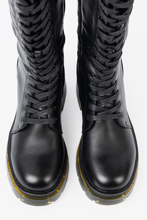 Klassisches Stilvollll schZuarze Farbe lange Stiefel z Schnürsenkelm i suZuakiem