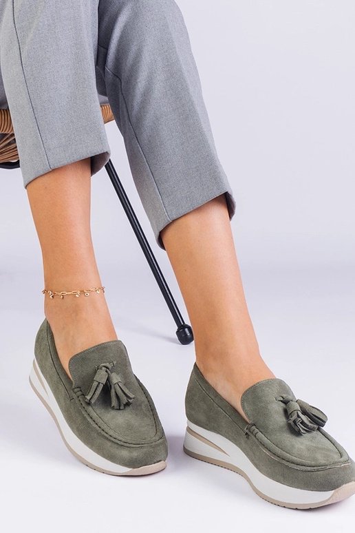 Grüne Damen Plattform-Schuhe mit...