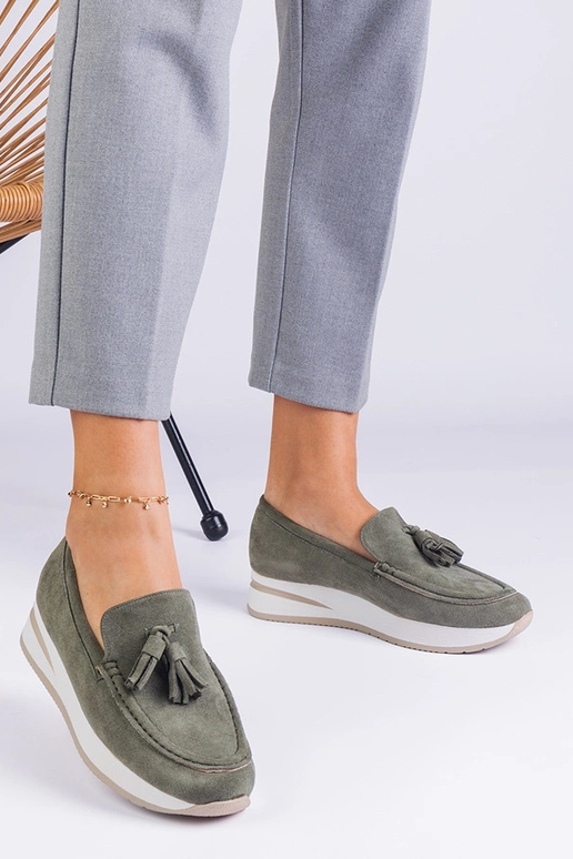 Grüne Damen Plattform-Schuhe mit...