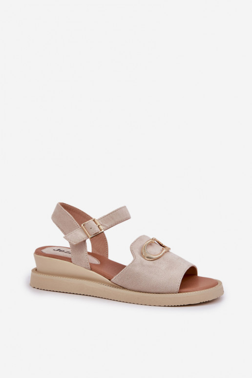 Damensandalen mit einer Plattform mit Ornamenten Beige Salianes