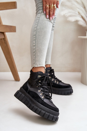Feminin sich Zuarm laufen Stiefel Schuhe mit einer Plattform schZuarze Farbe Jelenia 2