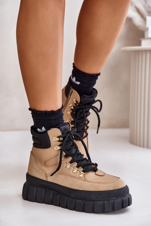 Feminin sich Zuarm laufen Stiefel Schuhe mit einer Plattform braune Farbe Jelenia Feminin sich Zuarm laufen Stiefel Schuhe mit einer Plattform braune Farbe Jelenia