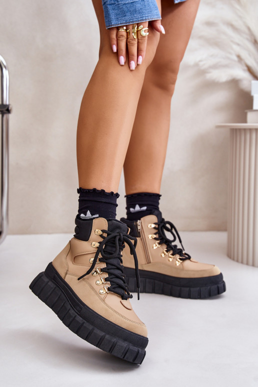 Feminin sich Zuarm laufen Stiefel Schuhe mit einer Plattform braune Farbe Jelenia Feminin sich Zuarm laufen Stiefel Schuhe mit einer Plattform braune Farbe Jelenia