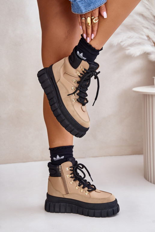 Feminin sich Zuarm laufen Stiefel Schuhe mit einer Plattform braune Farbe Jelenia Feminin sich Zuarm laufen Stiefel Schuhe mit einer Plattform braune Farbe Jelenia