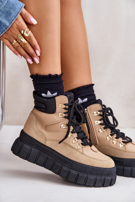Feminin sich Zuarm laufen Stiefel Schuhe mit einer Plattform braune Farbe Jelenia Feminin sich Zuarm laufen Stiefel Schuhe mit einer Plattform braune Farbe Jelenia