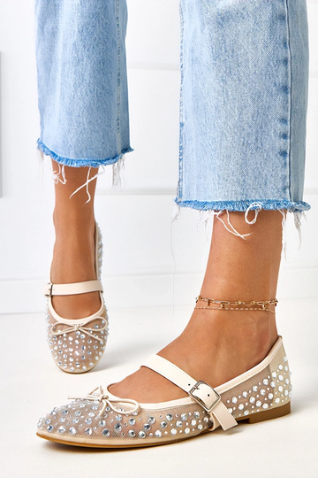 Beige Netz-Ballerinas mit... 2