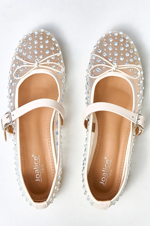 Beige Netz-Ballerinas mit Kristallen...