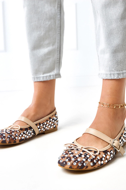 Leopardenmuster Netz-Ballerinas mit...