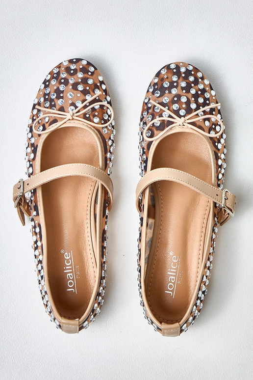 Leopardenmuster Netz-Ballerinas mit...