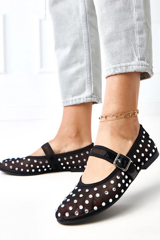 Schwarze Netz-Ballerinas mit...