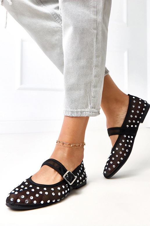 Schwarze Netz-Ballerinas mit...