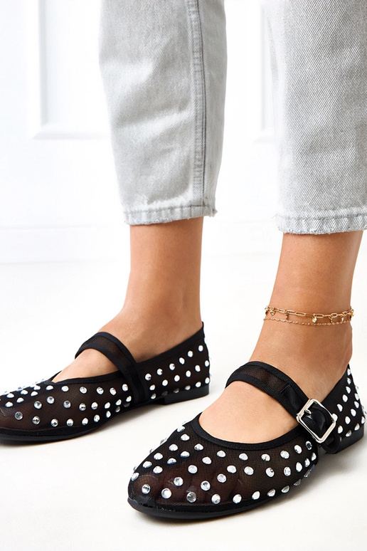 Schwarze Netz-Ballerinas mit...