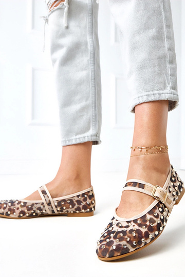 Leopardenmuster Netz-Ballerinas mit Kristallen Malmo 2