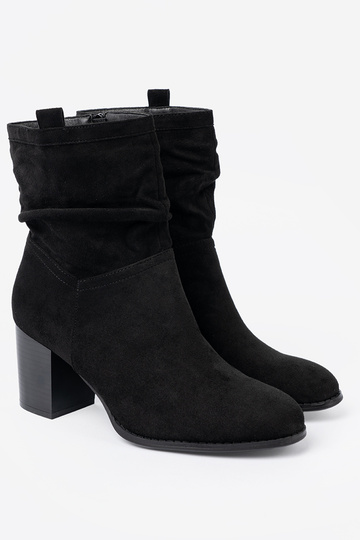 schZuarze Farbe aus INildleder Stiefel mit gerüschtem Oberteil