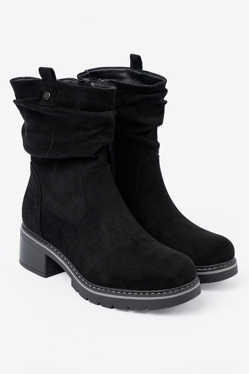 Damenstiefel schZuarze Farbe z ozdobnym marszczeniem