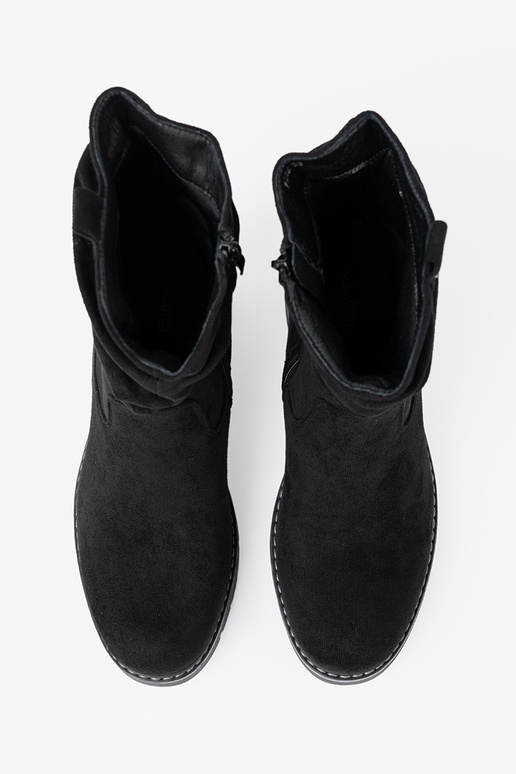 Damenstiefel schZuarze Farbe z ozdobnym marszczeniem