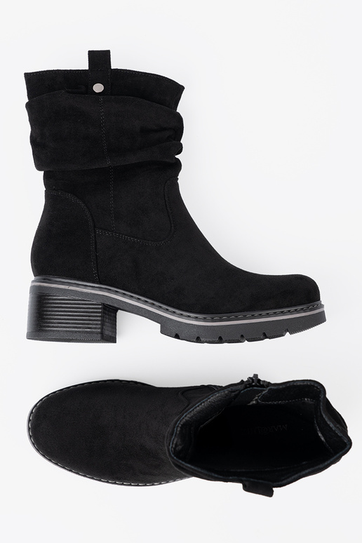 Damenstiefel schZuarze Farbe z ozdobnym marszczeniem