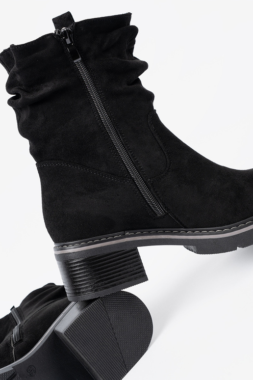 Damenstiefel schZuarze Farbe z ozdobnym marszczeniem