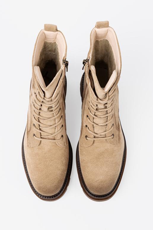 aus INildleder Beige hohe Reitstiefel z solidnym bieżnikiem