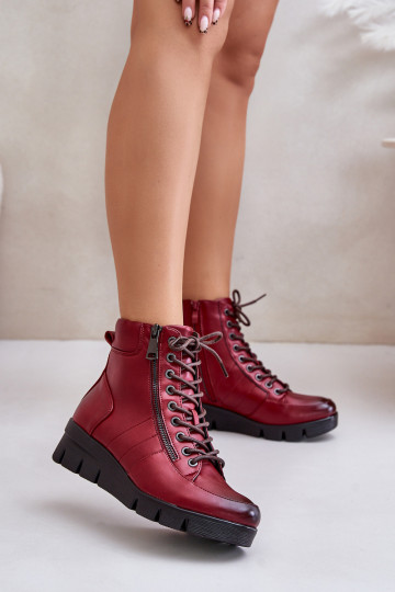 sich Zuarm laufen Damenstiefel mit einer Plattform I Koturnie Burgund Savindria 2