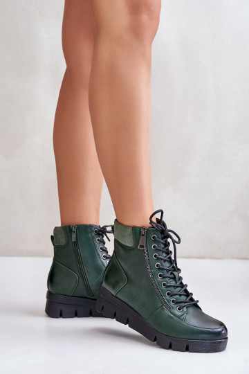 sich Zuarm laufen Damenstiefel mit einer Plattform I Koturnie Khaki-Farbe-Farbe Savindria