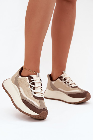 Sneakers Stilvollllschuhe Feminin mit einer Plattform Big Star SS274002 HI-POLY SYSTEM Beige