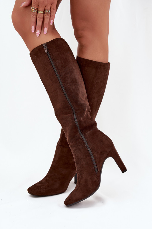 Damen wärmende Stiefel mit Absätzen, schokoladenfarbig „Zamira" Damen wärmende Stiefel mit Absätzen, schokoladenfarbig „Zamira"