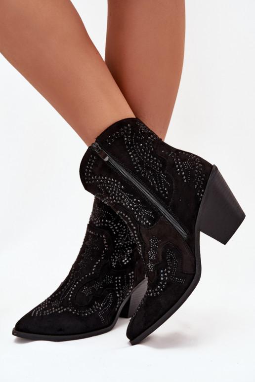 Wärmende Damen Cowboy-Stiefeletten mit Dekoration, schwarze Farbe Lelira