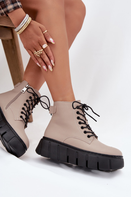 Haut sich Zuarm laufen Damenstiefel mit einer Plattform Vinceza 66803 Beige