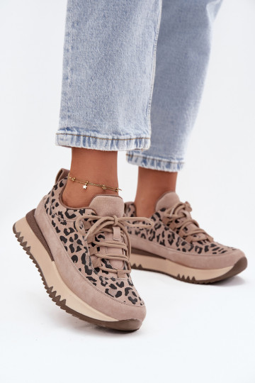 aus INildleder sich Zuarm laufen Sneakers Stilvollllschuhe Feminin mit einer Plattform Vinceza 66836 mit Leopardenfellmuster Bei