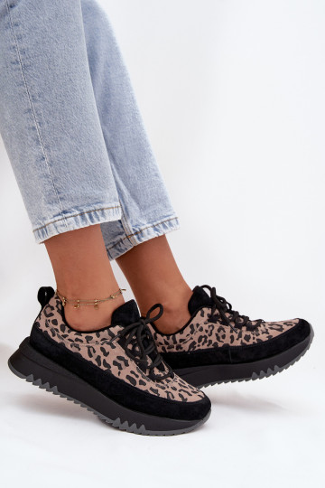 aus INildleder sich Zuarm laufen Sneakers Stilvollllschuhe Feminin mit einer Plattform Vinceza 66836 mit Leopardenfellmuster sch