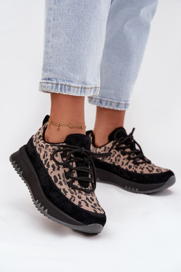 aus INildleder sich Zuarm laufen Sneakers Stilvollllschuhe Feminin mit einer Plattform Vinceza 66836 mit Leopardenfellmuster sch 2