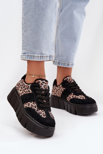Schwarze gefütterte Wildleder-Damen-Sneaker mit Plateausohle und Leopardenmuster-Details Vinceza 66841 2