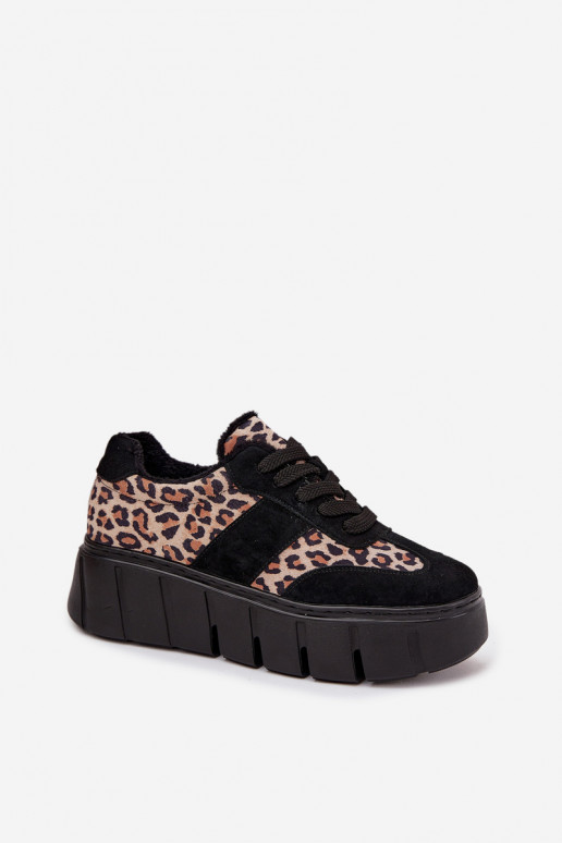 aus INildleder sich Zuarm laufen Sneakers Stilvollllschuhe Feminin mit einer Plattform Vinceza 66841 mit Leopardenfellmuster sch