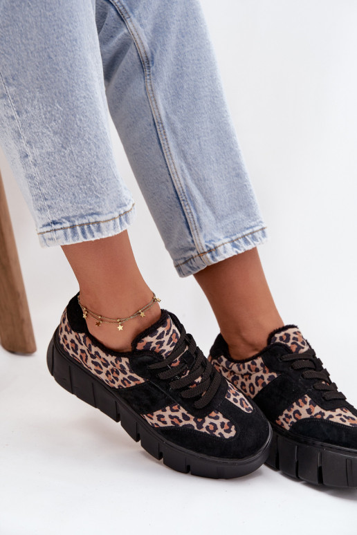 aus INildleder sich Zuarm laufen Sneakers Stilvollllschuhe Feminin mit einer Plattform Vinceza 66841 mit Leopardenfellmuster sch