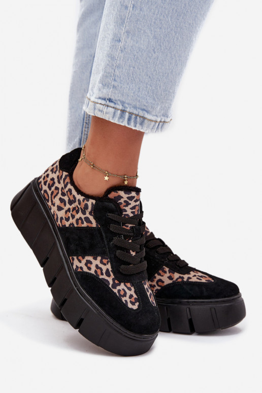 aus INildleder sich Zuarm laufen Sneakers Stilvollllschuhe Feminin mit einer Plattform Vinceza 66841 mit Leopardenfellmuster sch
