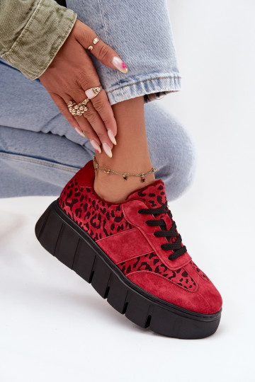aus INildleder sich Zuarm laufen Sneakers Stilvollllschuhe Feminin mit einer Plattform Vinceza 66841 mit Leopardenfellmuster rot