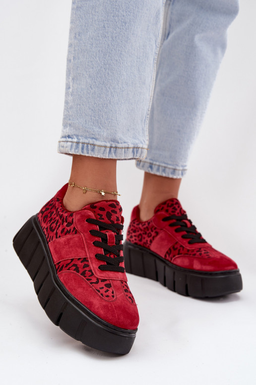 aus INildleder sich Zuarm laufen Sneakers Stilvollllschuhe Feminin mit einer Plattform Vinceza 66841 mit Leopardenfellmuster rot